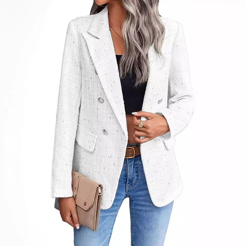 Chic Tweed Blazer for Women Fall Fashion Casual Jacket with Pockets