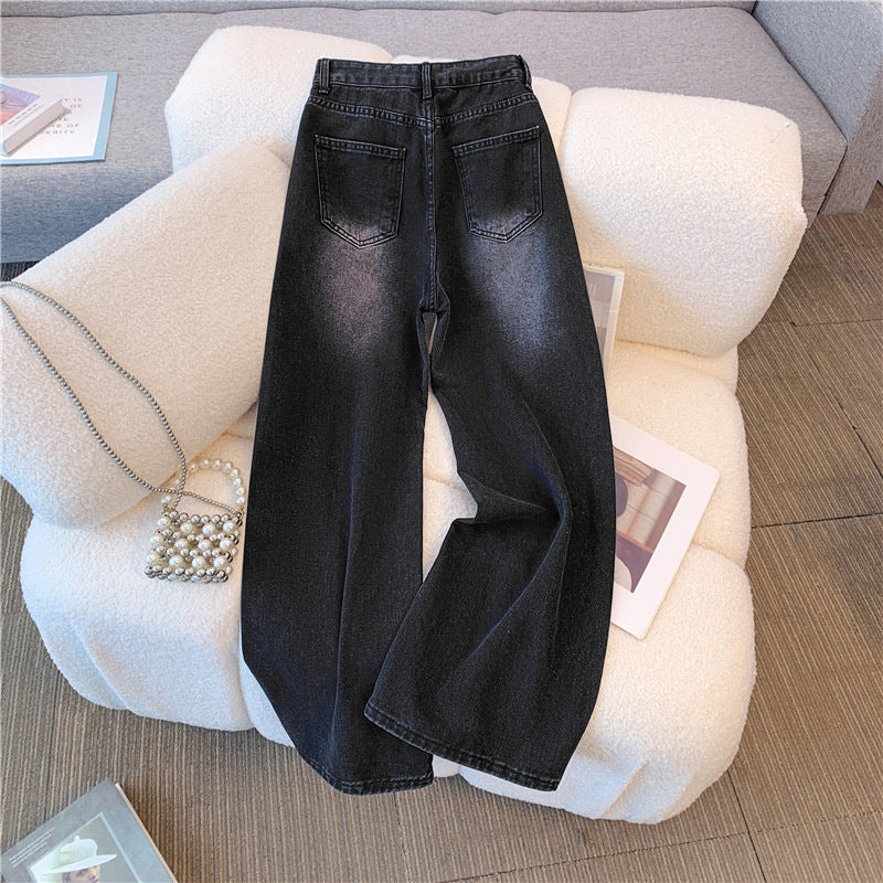 Women's High-Waist Black Wide-Leg Jeans