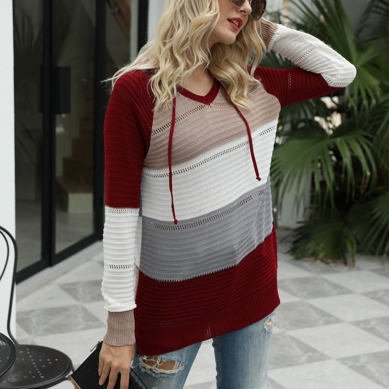Women's Color Block Hooded Knit Sweater