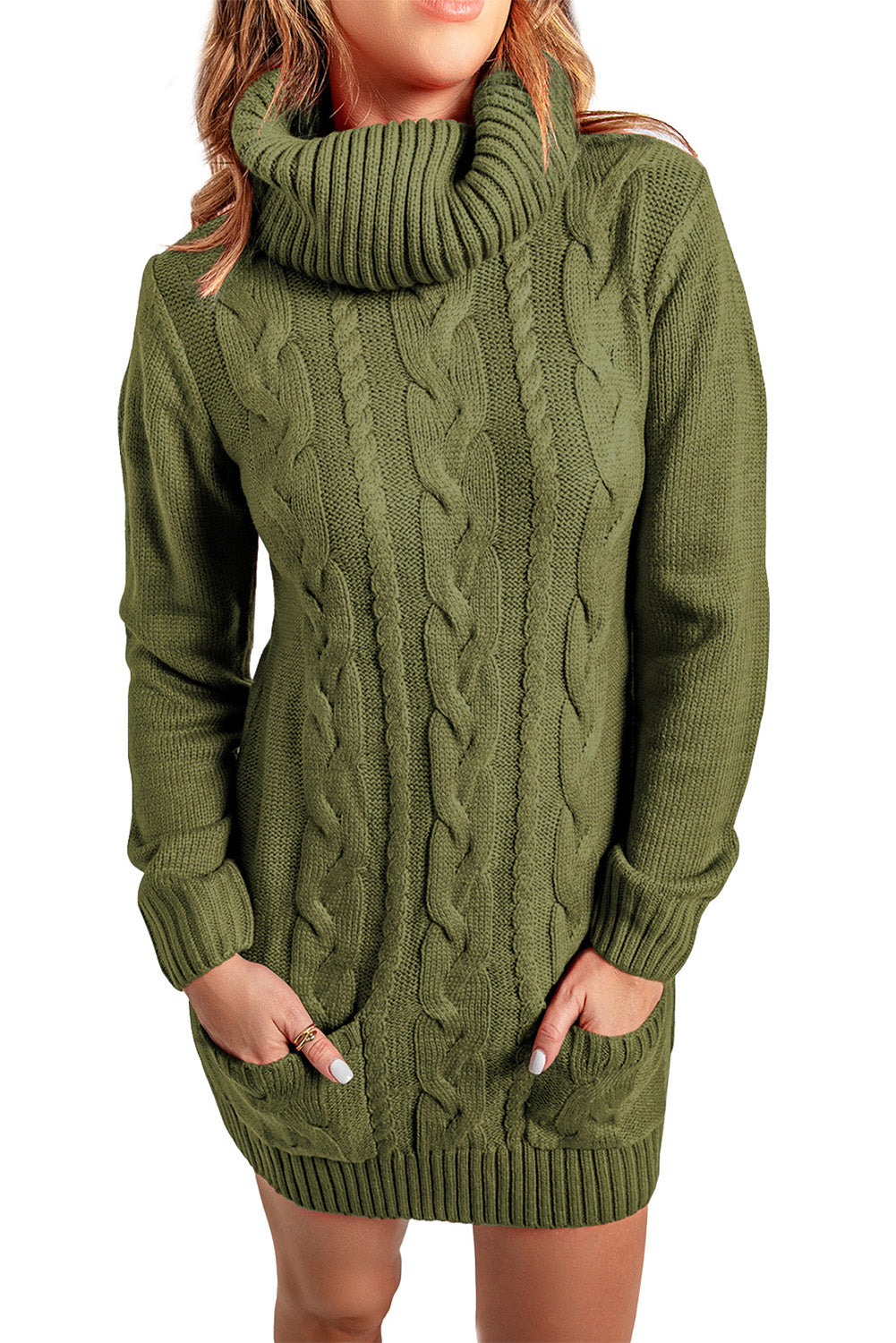 Women's Cowl Neck Cable Knit Sweater Dress