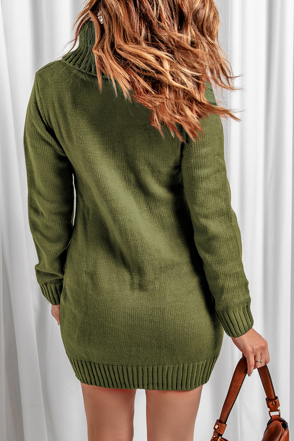 Women's Cowl Neck Cable Knit Sweater Dress