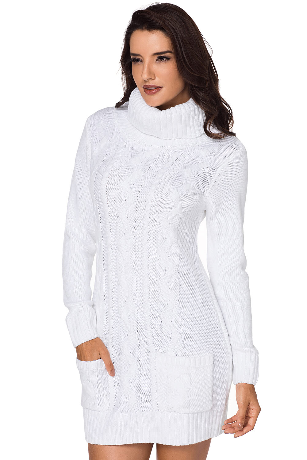 Women's Cowl Neck Cable Knit Sweater Dress