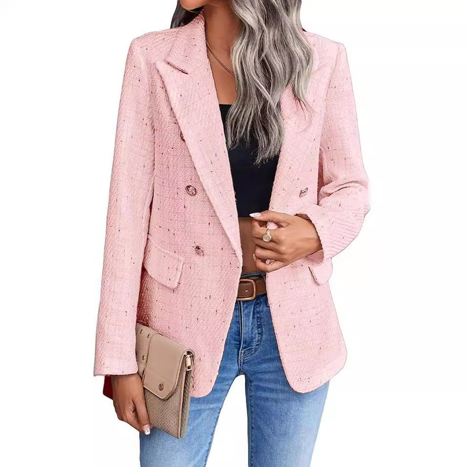 Chic Tweed Blazer for Women Fall Fashion Casual Jacket with Pockets