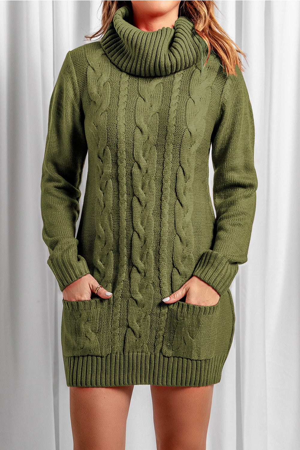 Women's Cowl Neck Cable Knit Sweater Dress